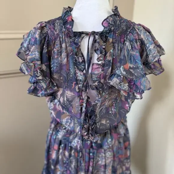NWT REBECCA TAYLOR Women's Giverney Fleur Print Silk Blend Fit & Flare Dress S